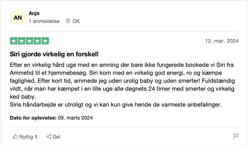 Trustpilot anmeldelse fra Anja