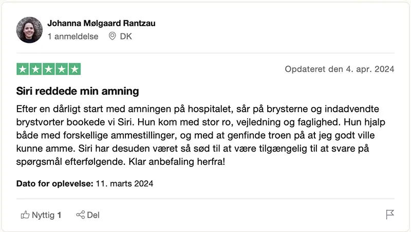 Trustpilot anmeldelse fra Johanna